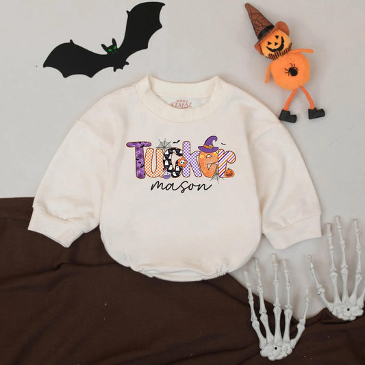 Personalized Halloween Ghost Pumpkin Baby Romper Cute Spooky Name Bodysuit for Fall Baby Clothes
