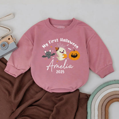 My First Halloween Baby Romper Personalized Name Ghost Pumpkin Bodysuit Cute Fall Outfit 2025 Baby Gift