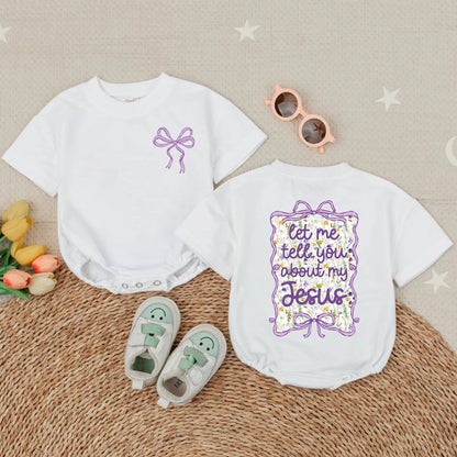 Jesus Wildflower Short Sleeve Bubble Romper Religious Baby Outfit Cute Toddler Christian Gift Idea Lavender Floral Faith Baby Clothes