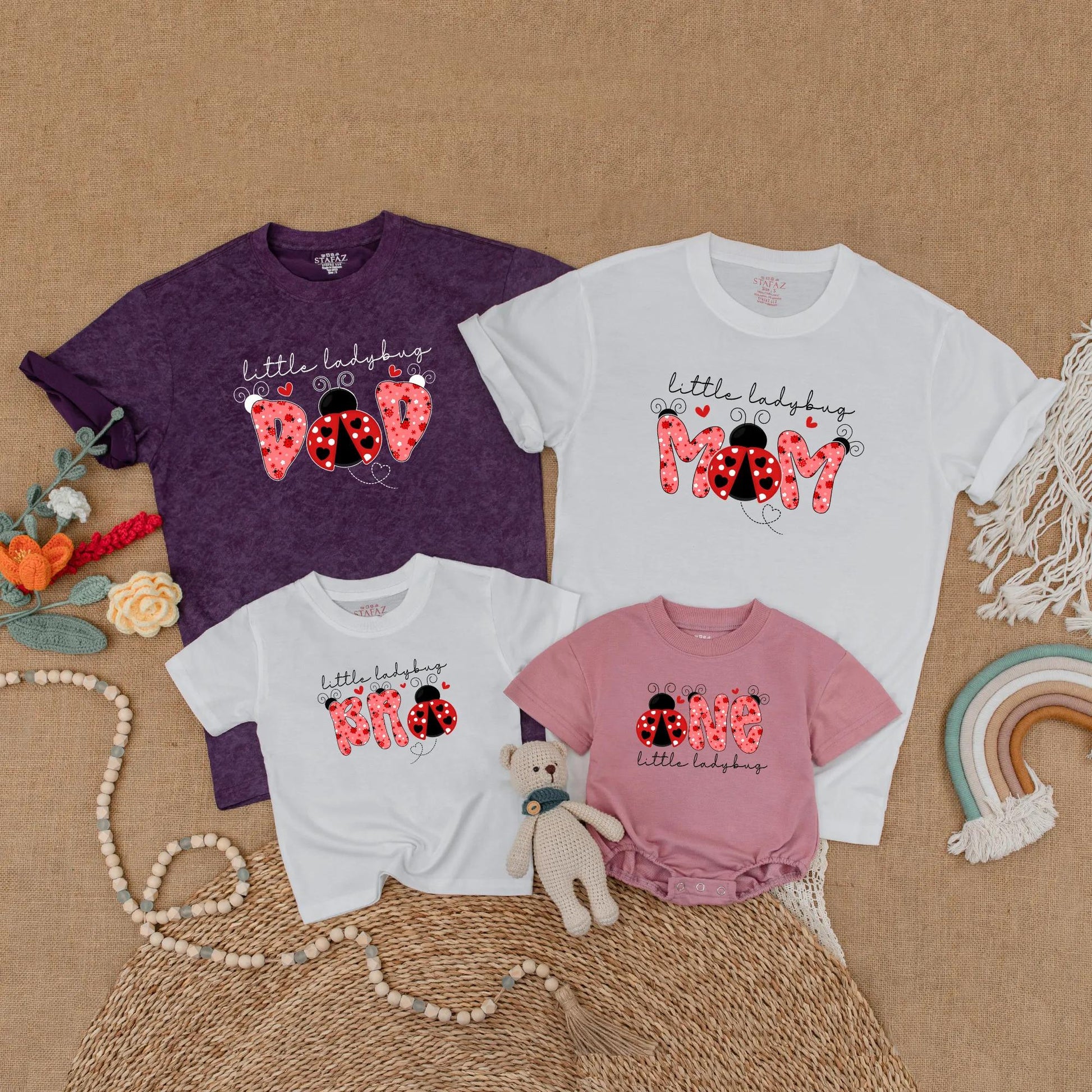 Matching Ladybug Birthday Family Shirts, First Birthday Girl Outfits, Mommy and Me Ladybug Theme, Toddler Romper