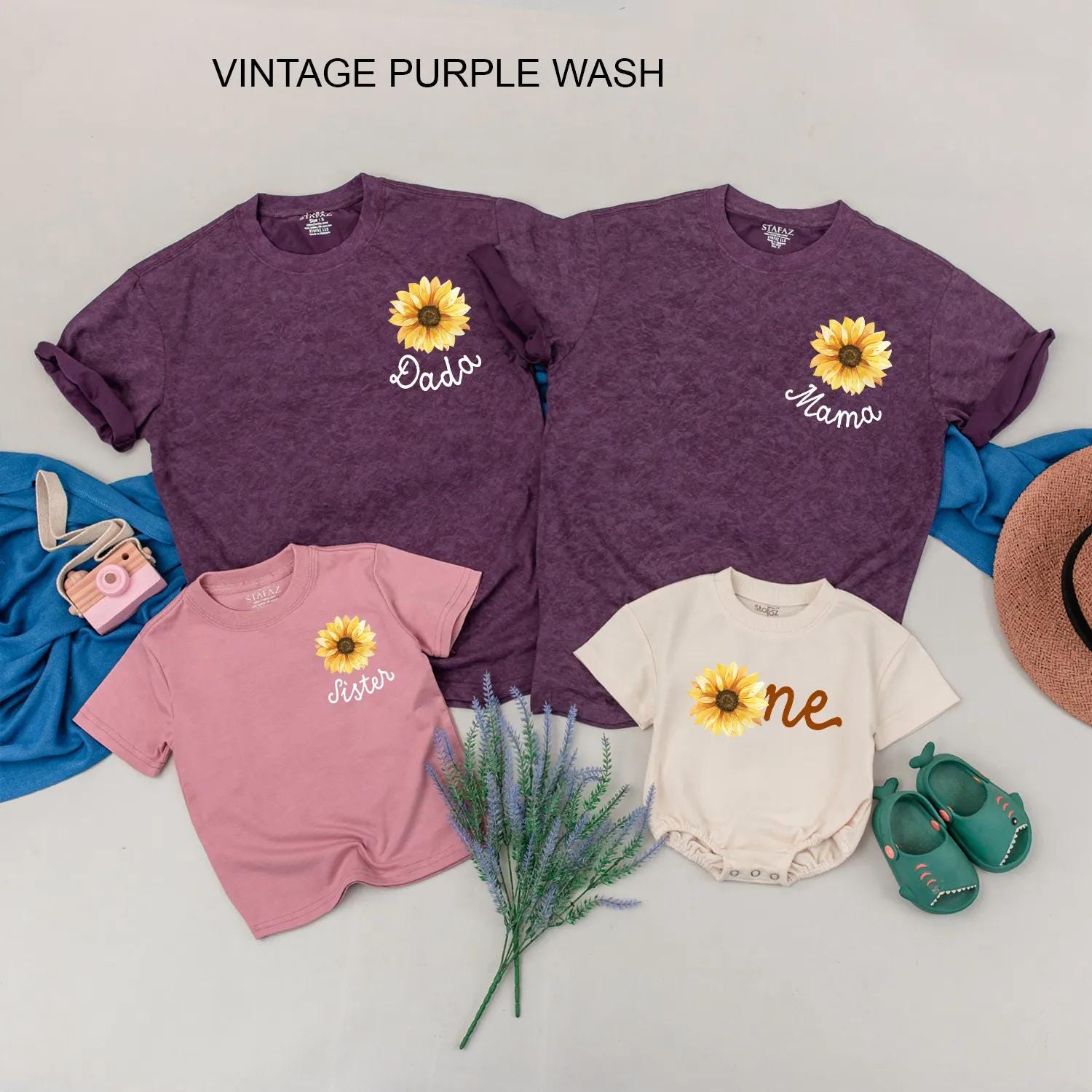 Sunflower Birthday Family Matching Shirts & Little Sunflower Romper for 1st Birthday Girl Personalized Flower Outfits