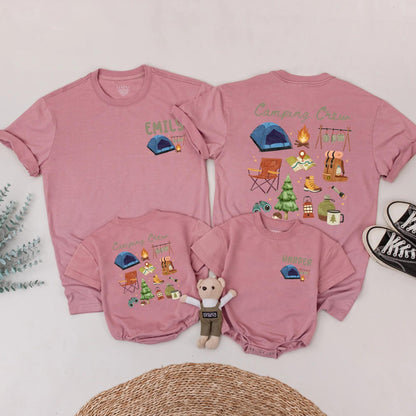 Camping Crew Matching Family Shirts Custom Outdoor Summer Camp Trip Outfits Nature Lover Gifts Campfire Tees