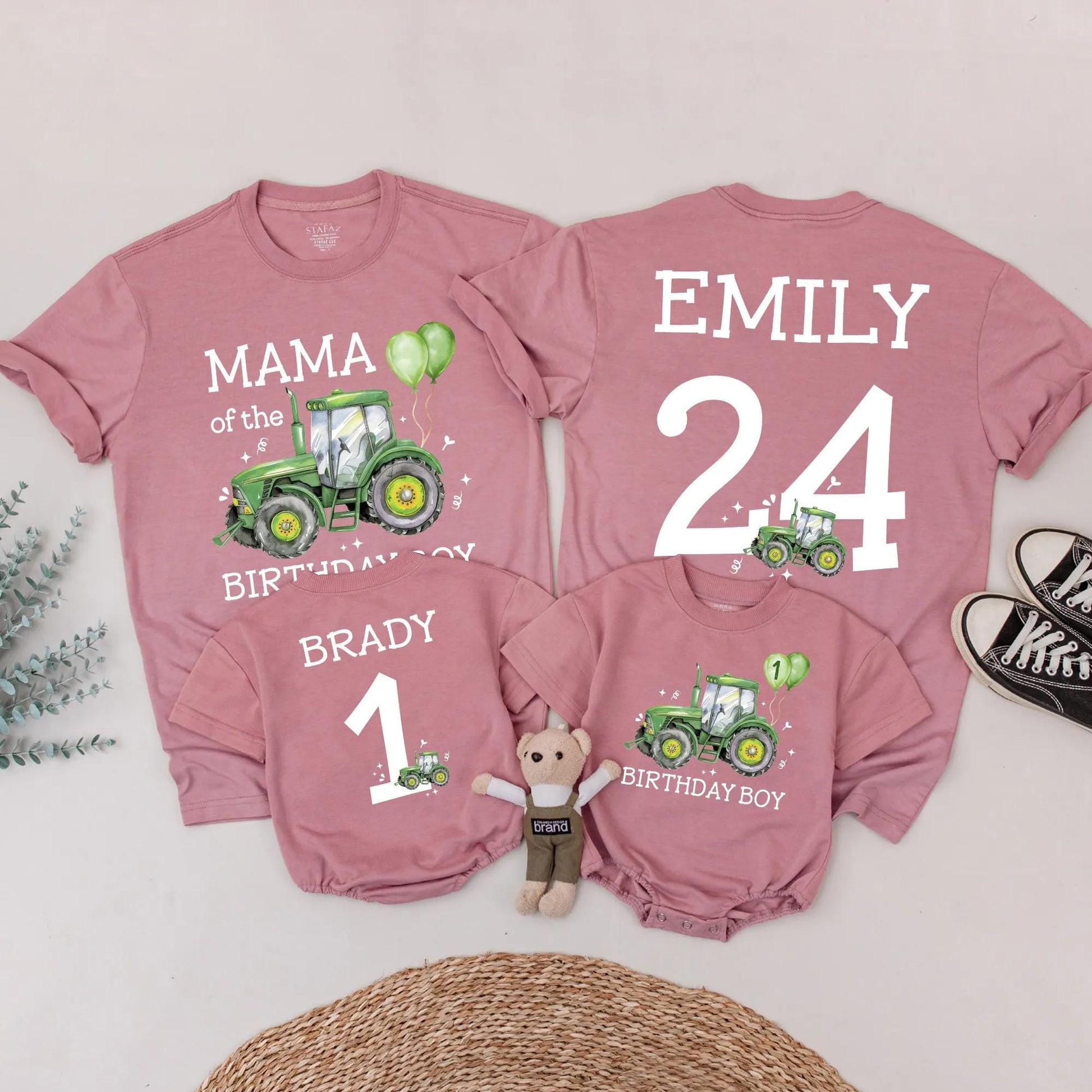 Green Tractor Birthday Matching Family Outfits Custom 1st Birthday Boy Shirt Farm Party Gift for Little Farmer