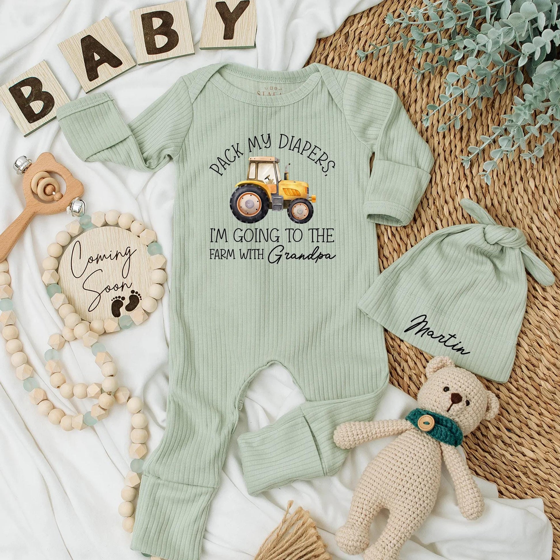 Pack my Diapers I'm Going To The Farm With Grandpa Baby Bodysuit Newborn Farm Tractor Outfit Soft Comfortable Custom Baby Boy Clothes