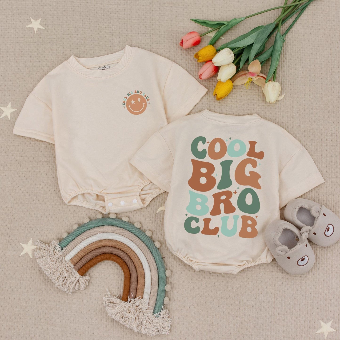 Cool Big Bro Club Romper Retro Font Baby Babysuit Pregnancy Announcement Outfit Vintage Style Promoted To Big Brother Bodysuit Gift for Kids 130 chars