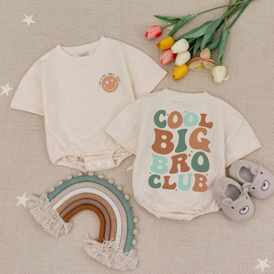 Cool Big Bro Club Romper Retro Font Baby Babysuit Pregnancy Announcement Outfit Vintage Style Promoted To Big Brother Bodysuit Gift for Kids 130 chars