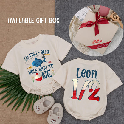 Personalized Oh Fish-ally Half Birthday Romper for Baby Boy 6 Month Fishing Outfit with Custom Name Infant Gift