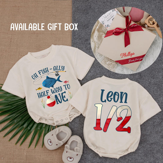 Personalized Oh Fish-ally Half Birthday Romper for Baby Boy 6 Month Fishing Outfit with Custom Name Infant Gift