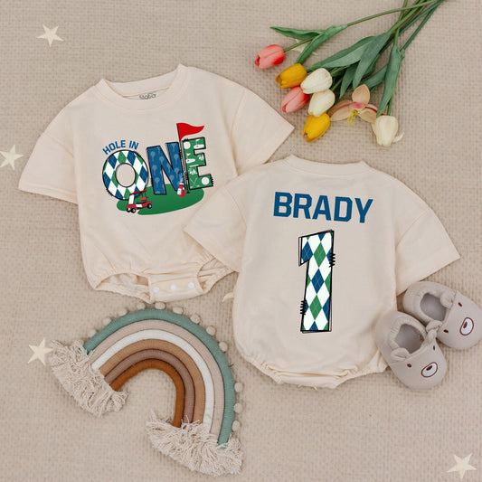 Hole-In-One 1st Birthday Golf Romper Outfit, Brady Number One Birthday, Future Golfer Tee, Golfing First Birthday, Cake Smash Cotton Bodysuit Gift 138