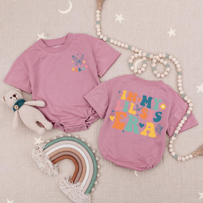 Personalized Retro Lil Sis Baby Romper, In My Lil Sis Era Bodysuit, Cute Little Sister Girl Outfit Natural Soft Cotton Blend Pregnancy Reveal Gift