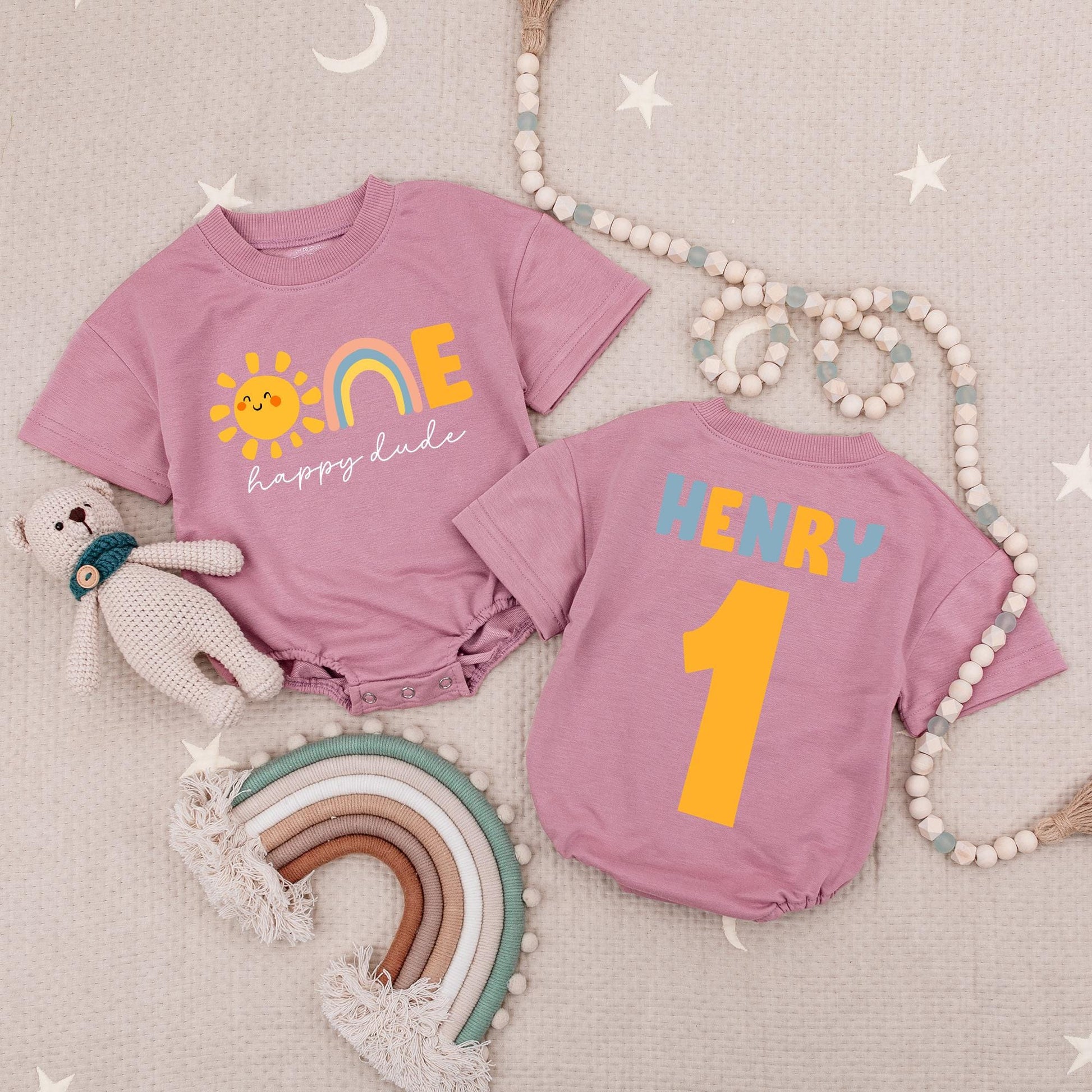 Custom One Happy Dude Sun Baby Romper 1st Birthday Outfit Boy, Sun Birthday Bodysuit, One Cool Dude Baby Clothes