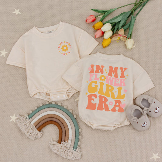 Personalized Name In My Flower Girl Era Baby Romper Adorable First Birthday Bubble Babysuit for Girls Milestone Celebration Gift