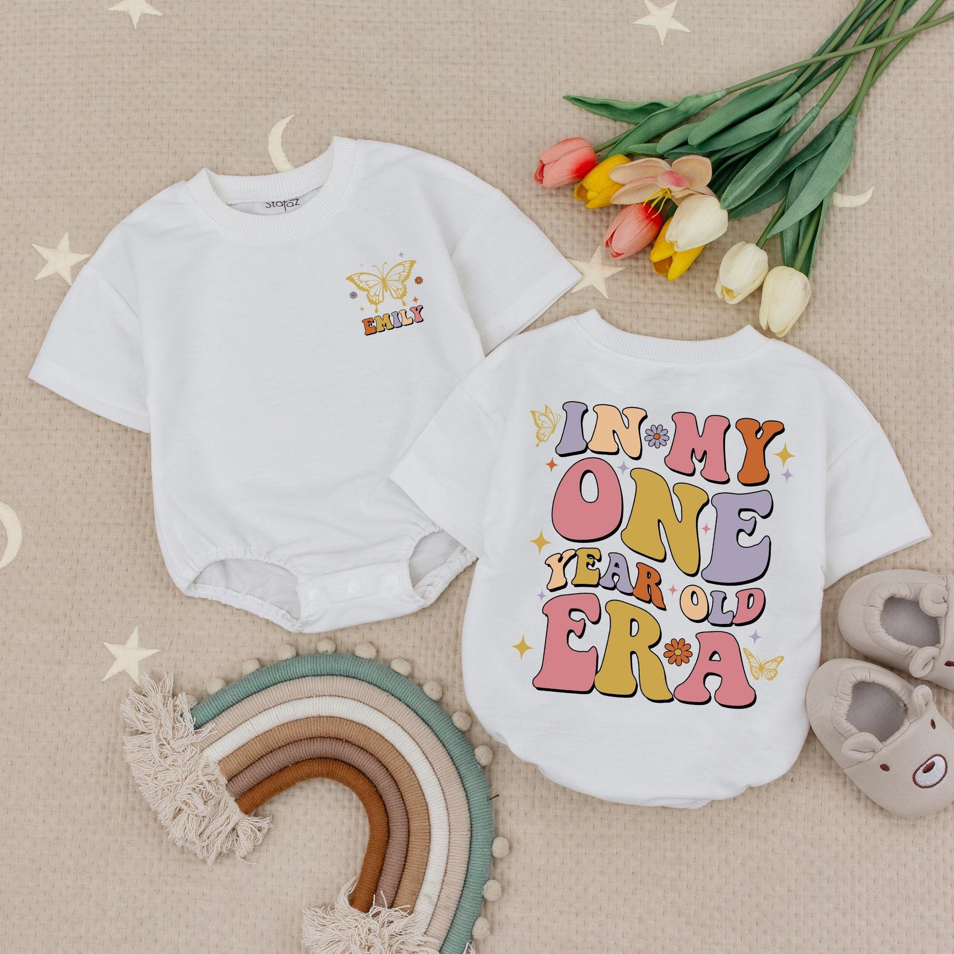 Personalized Name One Year Old Era Baby Romper for First Birthday Celebration Outfit Baby Girl or Boy Bodysuit Soft Cotton Cute Gift Idea