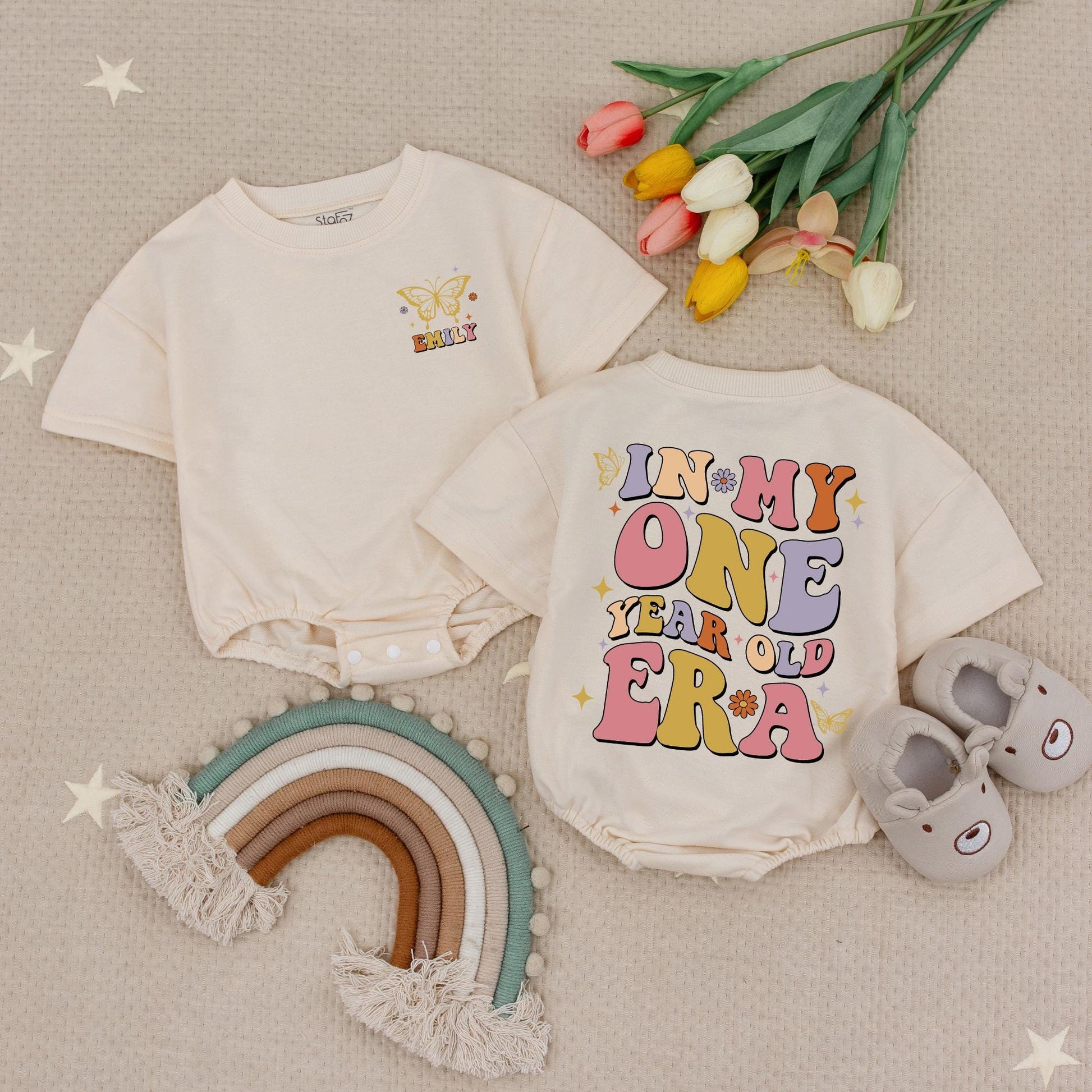 Personalized Name One Year Old Era Baby Romper for First Birthday Celebration Outfit Baby Girl or Boy Bodysuit Soft Cotton Cute Gift Idea