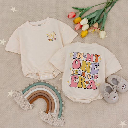 Personalized Name One Year Old Era Baby Romper for First Birthday Celebration Outfit Baby Girl or Boy Bodysuit Soft Cotton Cute Gift Idea