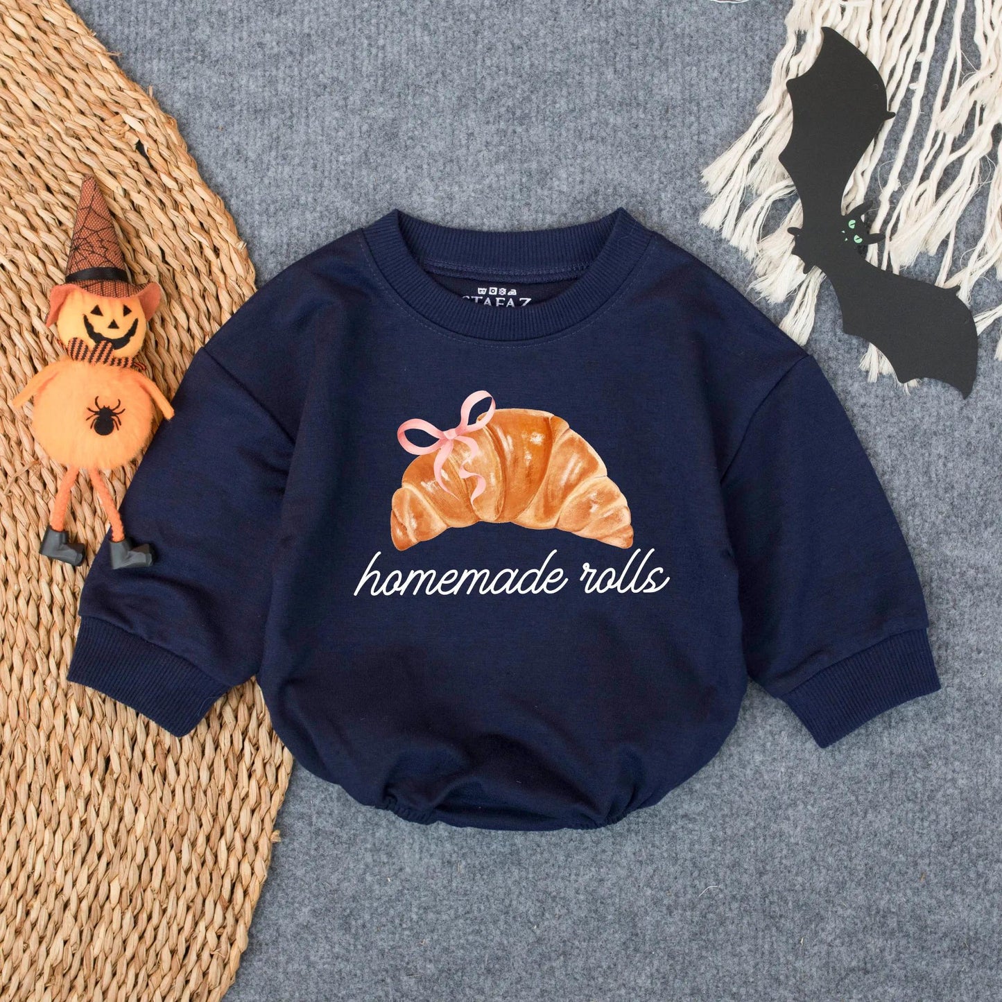 Cozy Fall Croissant Bodysuit Oversized Baby Girl Romper with Bow Thanksgiving Holiday Outfit