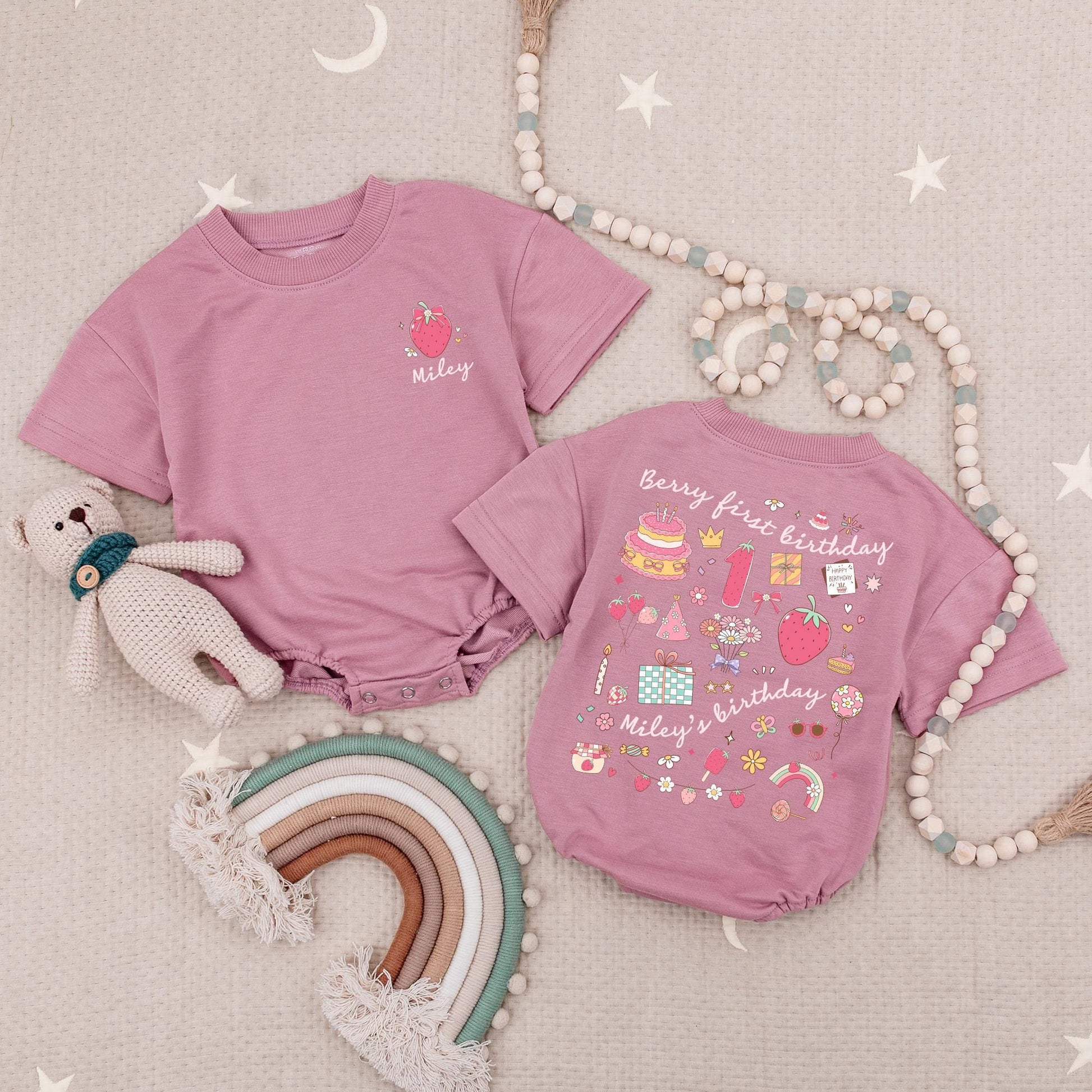 Custom Name Berry First Birthday Baby Girl Romper Strawberry Fruit Theme Cute 1st Celebration Outfit Soft Cotton Summer Bodysuit Gift