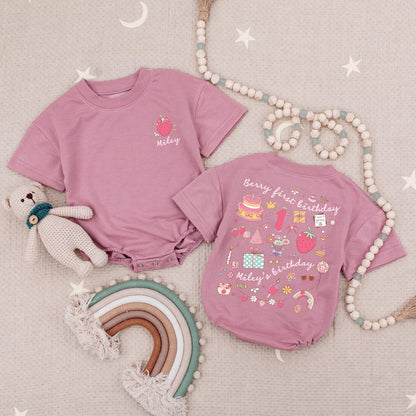 Custom Name Berry First Birthday Baby Girl Romper Strawberry Fruit Theme Cute 1st Celebration Outfit Soft Cotton Summer Bodysuit Gift