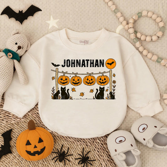 Spooky Baby Boy Bubble Romper Custom Scary Infant Halloween Costume Creepy Toddler Fall Bodysuit Outfit for October Babies