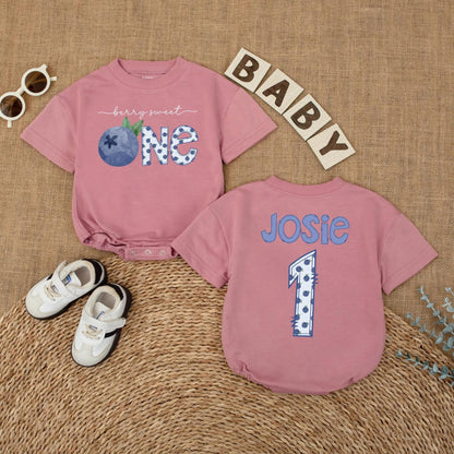 Personalized Sweet One Blueberry Baby Girl First Birthday Romper Outfit for Cake Smash Summer Party Bodysuit Gift