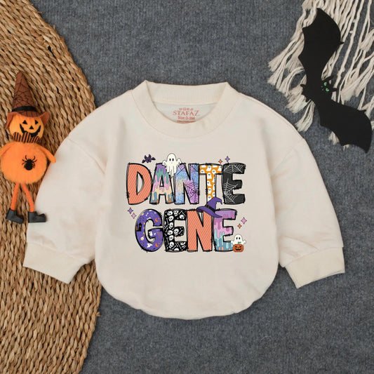 Personalized Baby Name Halloween Romper First Halloween Bodysuit Custom Retro Baby Outfit Gift Boy Girl