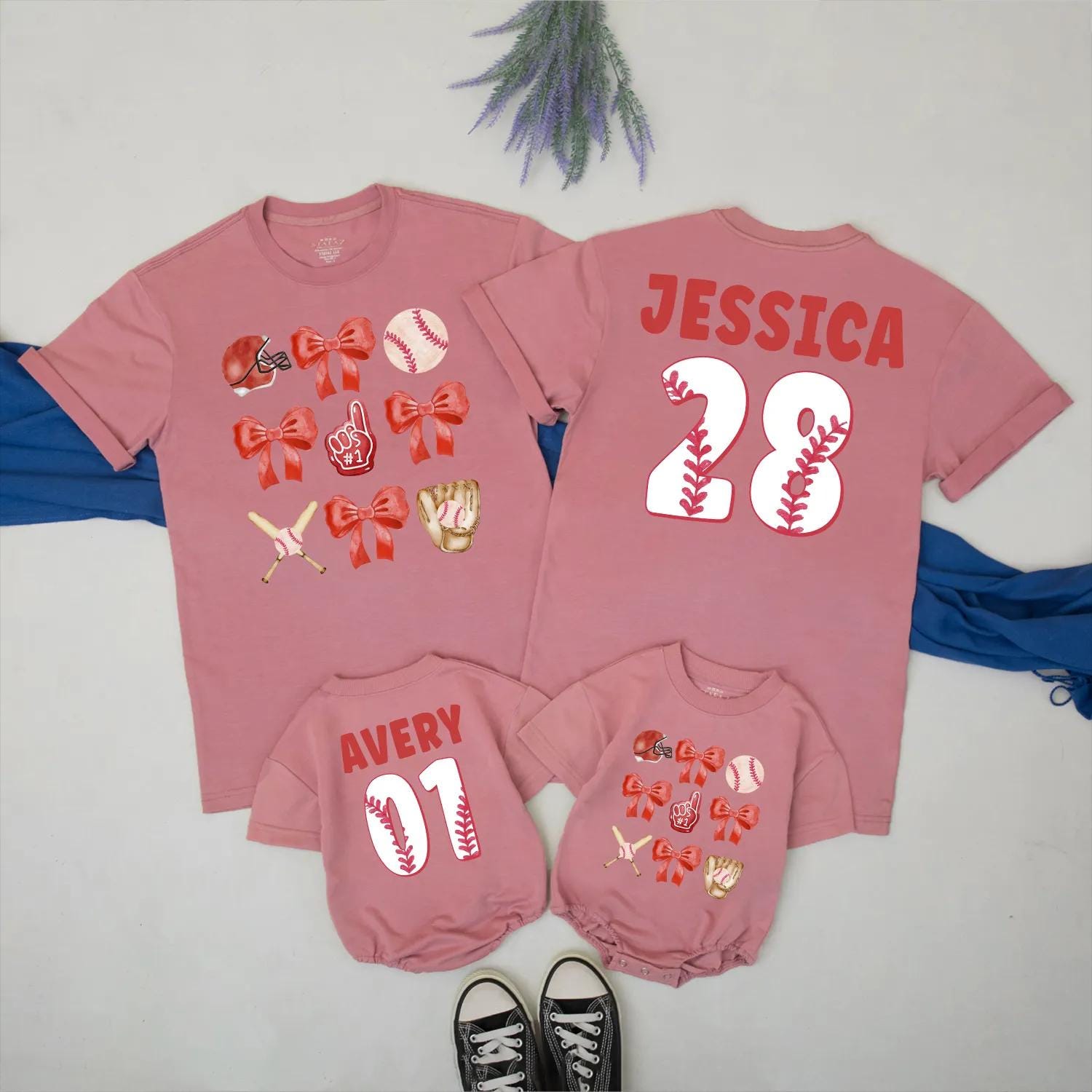 Custom Baseball Mom and Baby Matching Tees Personalized Name and Number Baseball Game Day Outfits