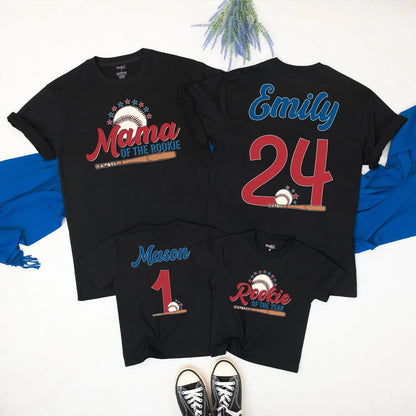 Matching Rookie of the Year Baseball Family Shirts, Custom Name & Number for Mom, Baby & Toddler's 1st Birthday! Baseball Season Ready