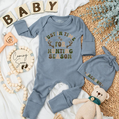Hunting Season Baby Bodysuit, Retro Camo Outfit for Newborn, Baby Boy Hunter Clothes, Outdoor Baby Shower Gift, Little Hunter Romper (139 chars)