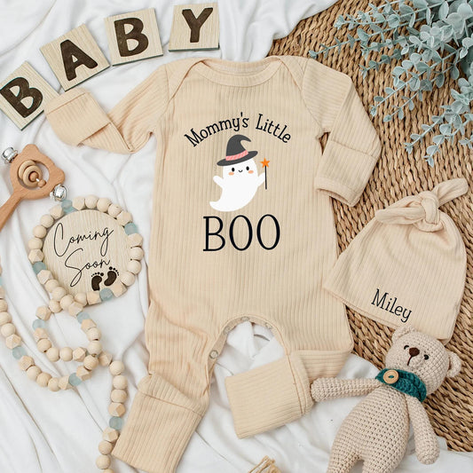 Mommy's Little Boo Baby Bodysuit Cute Halloween Ghost Witch Hat Star Fall Outfit Newborn Gift