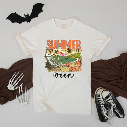 Summerween Pumpkin Sunset Shirt Funny Spooky Vacation Beach Tee Unisex Fall Top Vibes