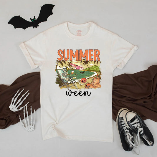 Summerween Pumpkin Sunset Shirt Funny Spooky Vacation Beach Tee Unisex Fall Top Vibes