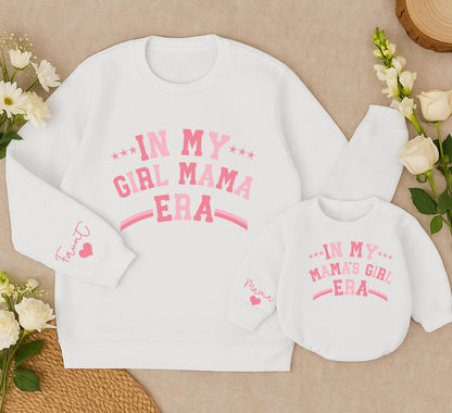 In My Girl Mama Era Matching Sweatshirt Set, Personalized Baby Romper Outfit, Christmas Gift, Mom Daughter Clothes, Girl Mama Gift, Faunt Heart Sleeve (139)
