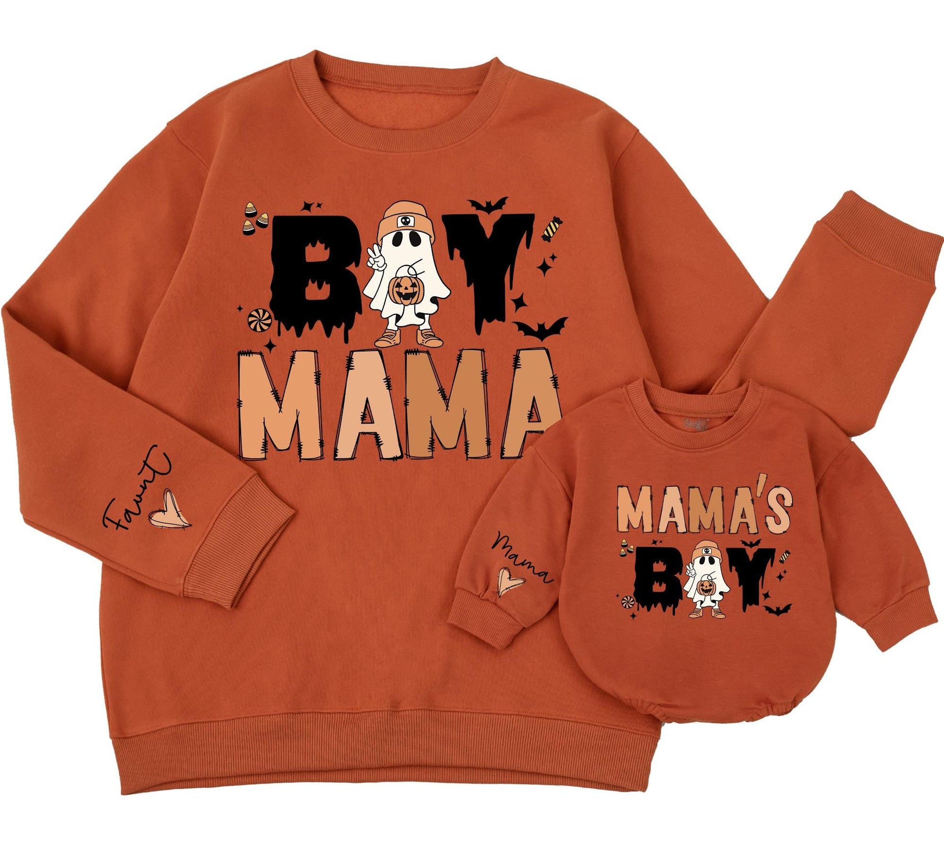 Boy Mama Halloween Matching Sweatshirts, Spooky Season Family Outfit, Ghost Bats Candy Design, Holiday Gifts for Mom & Baby, Custom Clothes 138