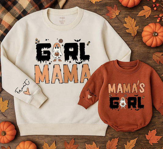 Girl Mama & Mama's Girl Halloween Matching Outfit - Spooky Season Family Sweatshirts, Custom Gifts for Mom & Baby