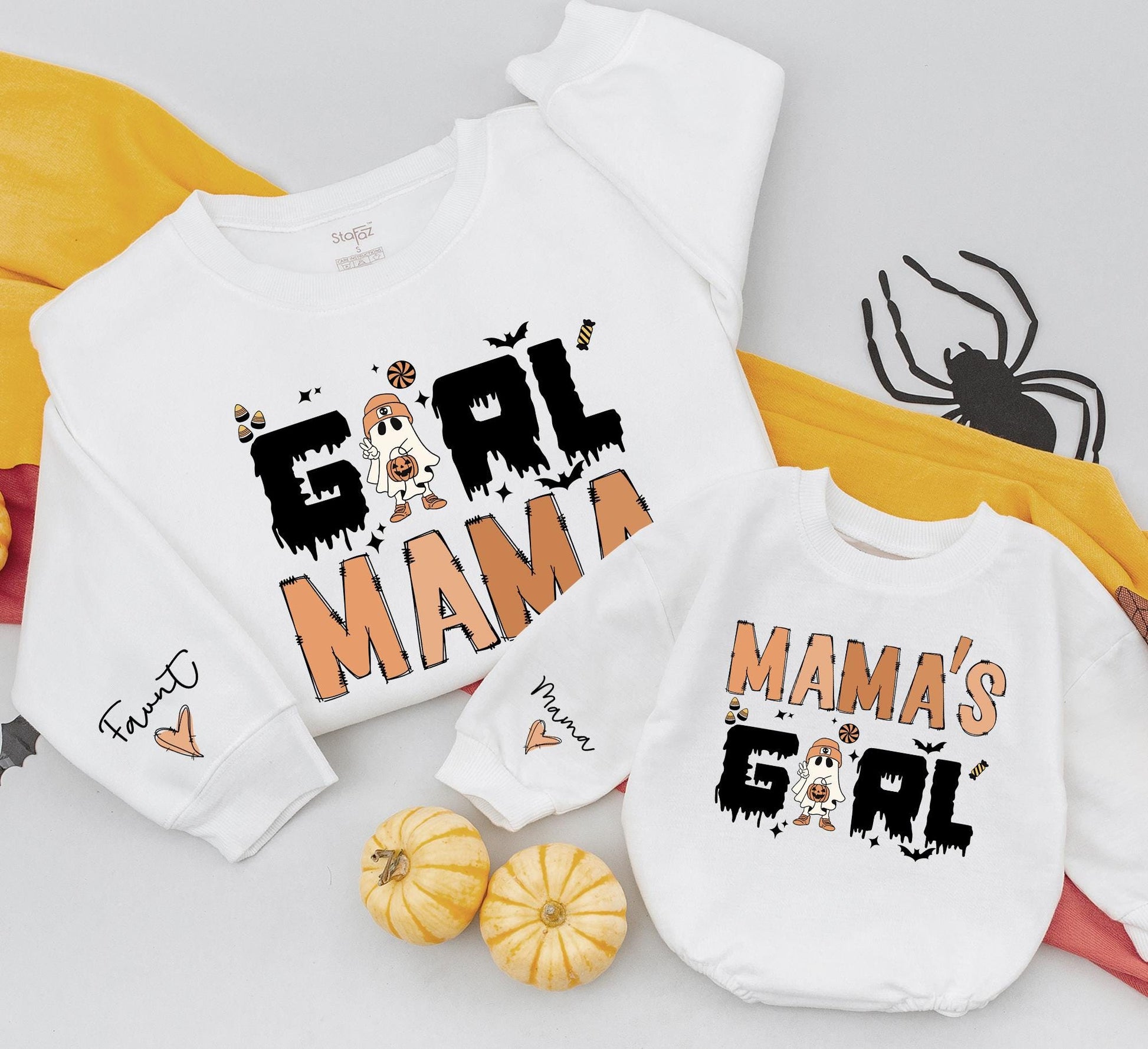 Girl Mama & Mama's Girl Halloween Matching Outfit - Spooky Season Family Sweatshirts, Custom Gifts for Mom & Baby