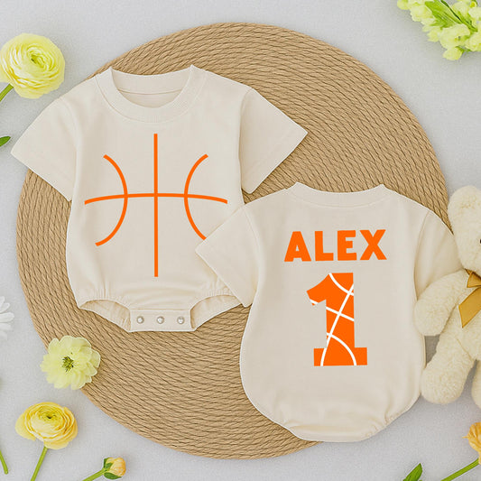 Personalized Basketball Baby Romper Orange Custom Name and Number Game Day Bodysuit for Baby Boy Perfect Basketball Gift