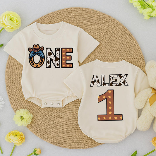 Personalized Cowboy 1st Birthday Outfit Baby Boy Girl One Year Old Western Romper Custom Name Cowhide Print Rodeo Party Clothes Soft Cotton Gift 138 chr