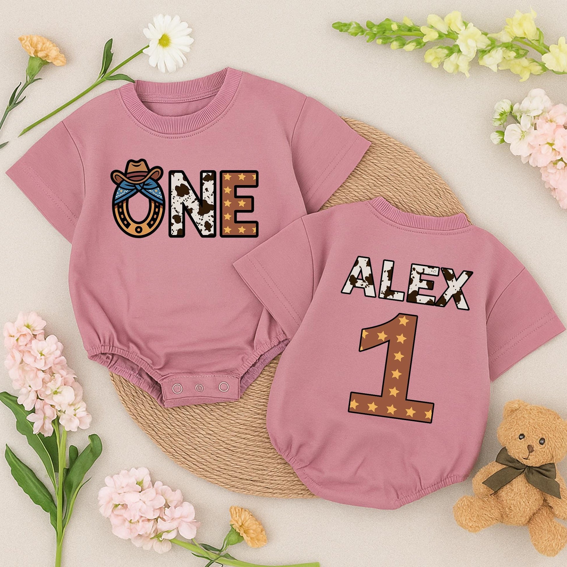 Personalized Cowboy 1st Birthday Outfit Baby Boy Girl One Year Old Western Romper Custom Name Cowhide Print Rodeo Party Clothes Soft Cotton Gift 138 chr