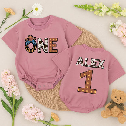 Personalized Cowboy 1st Birthday Outfit Baby Boy Girl One Year Old Western Romper Custom Name Cowhide Print Rodeo Party Clothes Soft Cotton Gift 138 chr