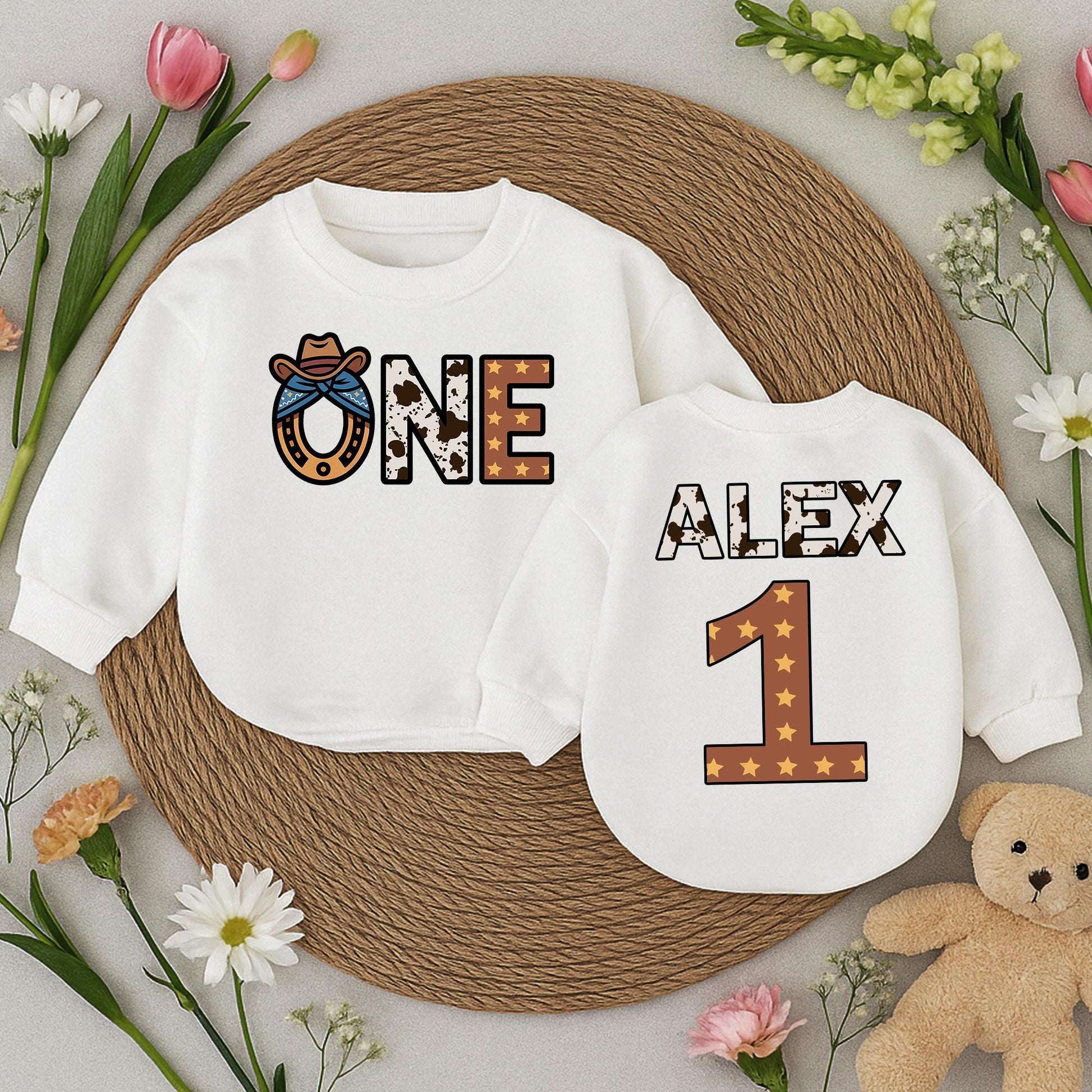 Personalized Cowboy 1st Birthday Outfit Baby Boy Girl One Year Old Western Romper Custom Name Cowhide Print Rodeo Party Clothes Soft Cotton Gift 138 chr