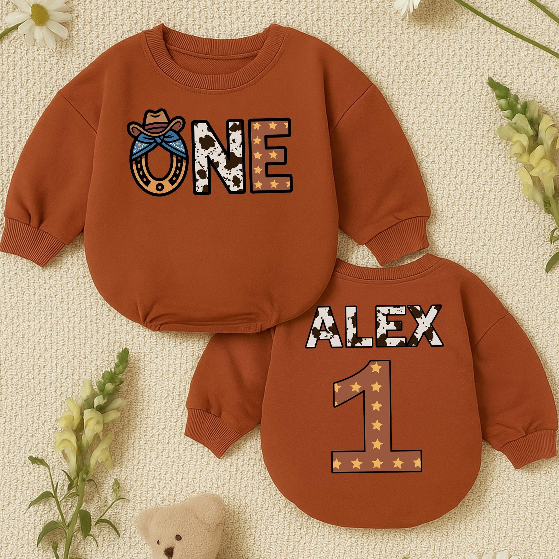 Personalized Cowboy 1st Birthday Outfit Baby Boy Girl One Year Old Western Romper Custom Name Cowhide Print Rodeo Party Clothes Soft Cotton Gift 138 chr