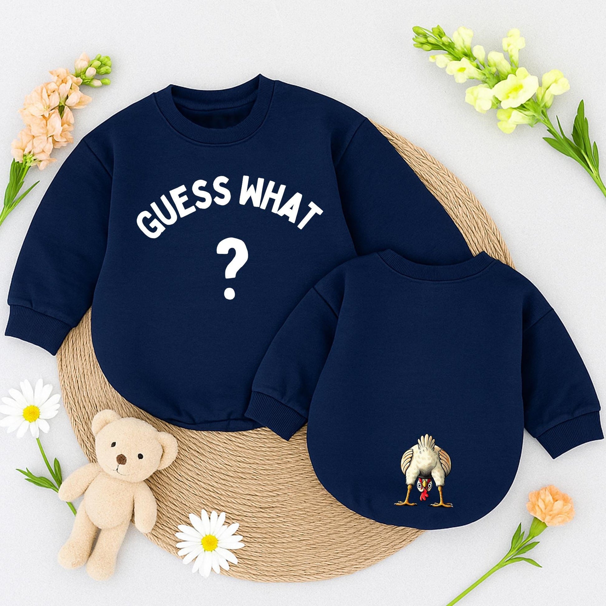 Guess What Chicken Butt Baby Romper Funny Bodysuit, Gender Neutral, Baby Shower Gift, Whimsical Chicken Design, Newborn Outfit