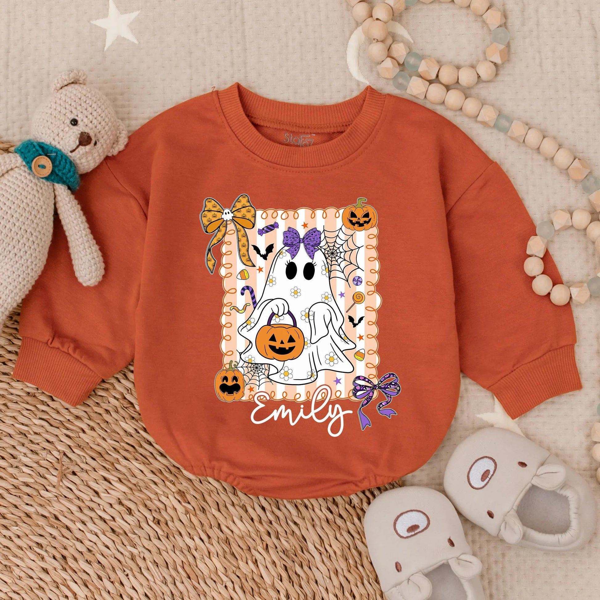 Custom Spooky Baby Boo Romper Cute Scary Halloween Costume for Baby Girl First Halloween Bodysuit Toddler Creepy Clothes
