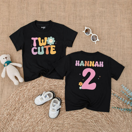 Groovy Two Cute Birthday Girl Shirt Personalized for Her 2nd Birthday Party Outfit Custom Gift Idea