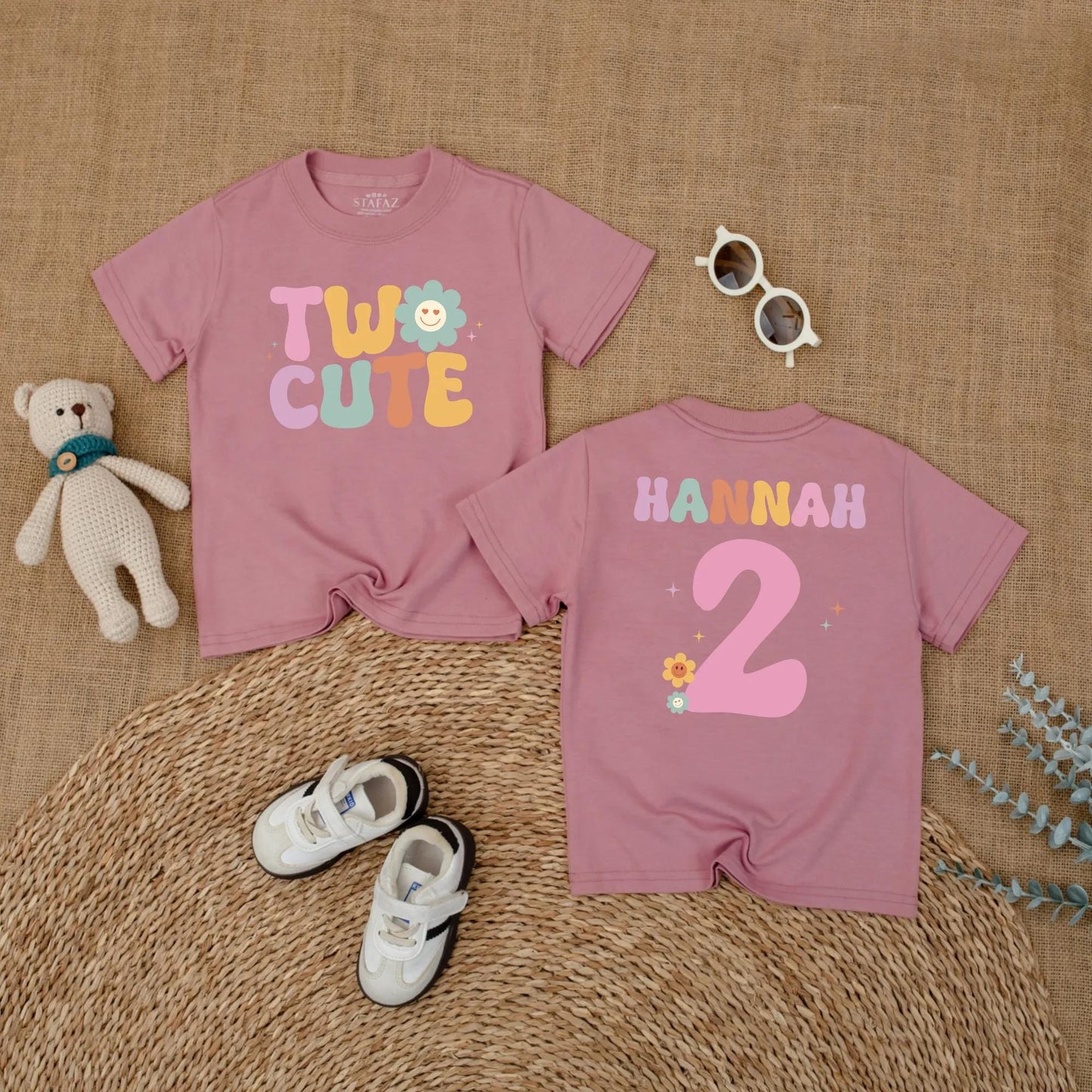 Groovy Two Cute Birthday Girl Shirt Personalized for Her 2nd Birthday Party Outfit Custom Gift Idea