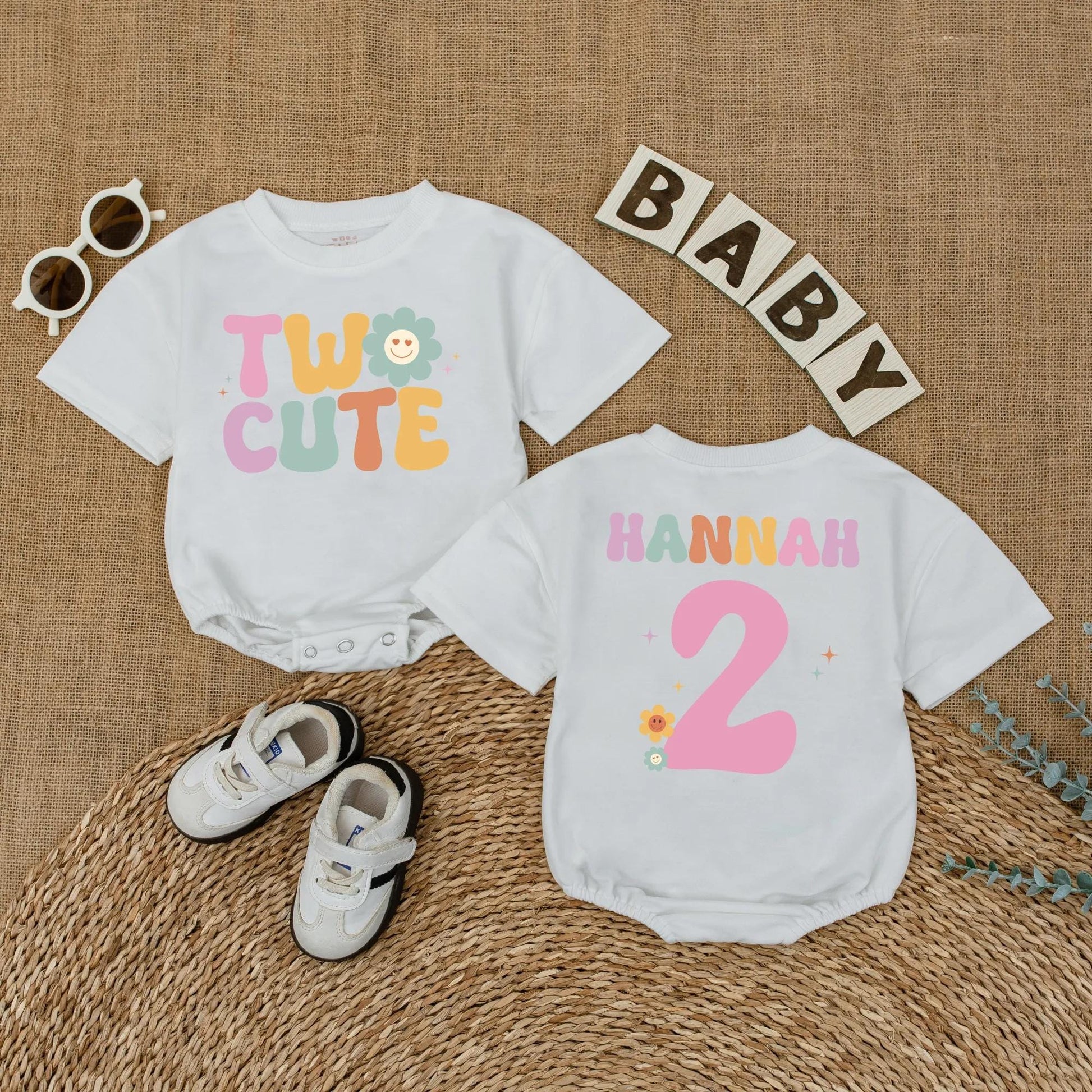 Groovy Two Cute Birthday Girl Shirt Personalized for Her 2nd Birthday Party Outfit Custom Gift Idea