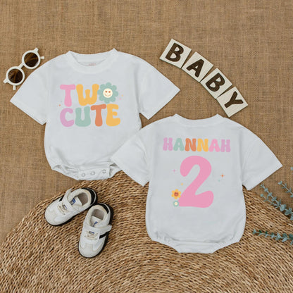 Groovy Two Cute Birthday Girl Shirt Personalized for Her 2nd Birthday Party Outfit Custom Gift Idea