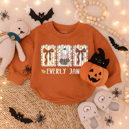 Custom Floral Fall Baby Girl Bubble Romper, Pumpkin & Thanksgiving Outfit, Autumn Clothes Gift for Baby's First Thanksgiving