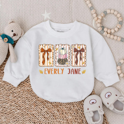 Custom Floral Fall Baby Girl Bubble Romper, Pumpkin & Thanksgiving Outfit, Autumn Clothes Gift for Baby's First Thanksgiving
