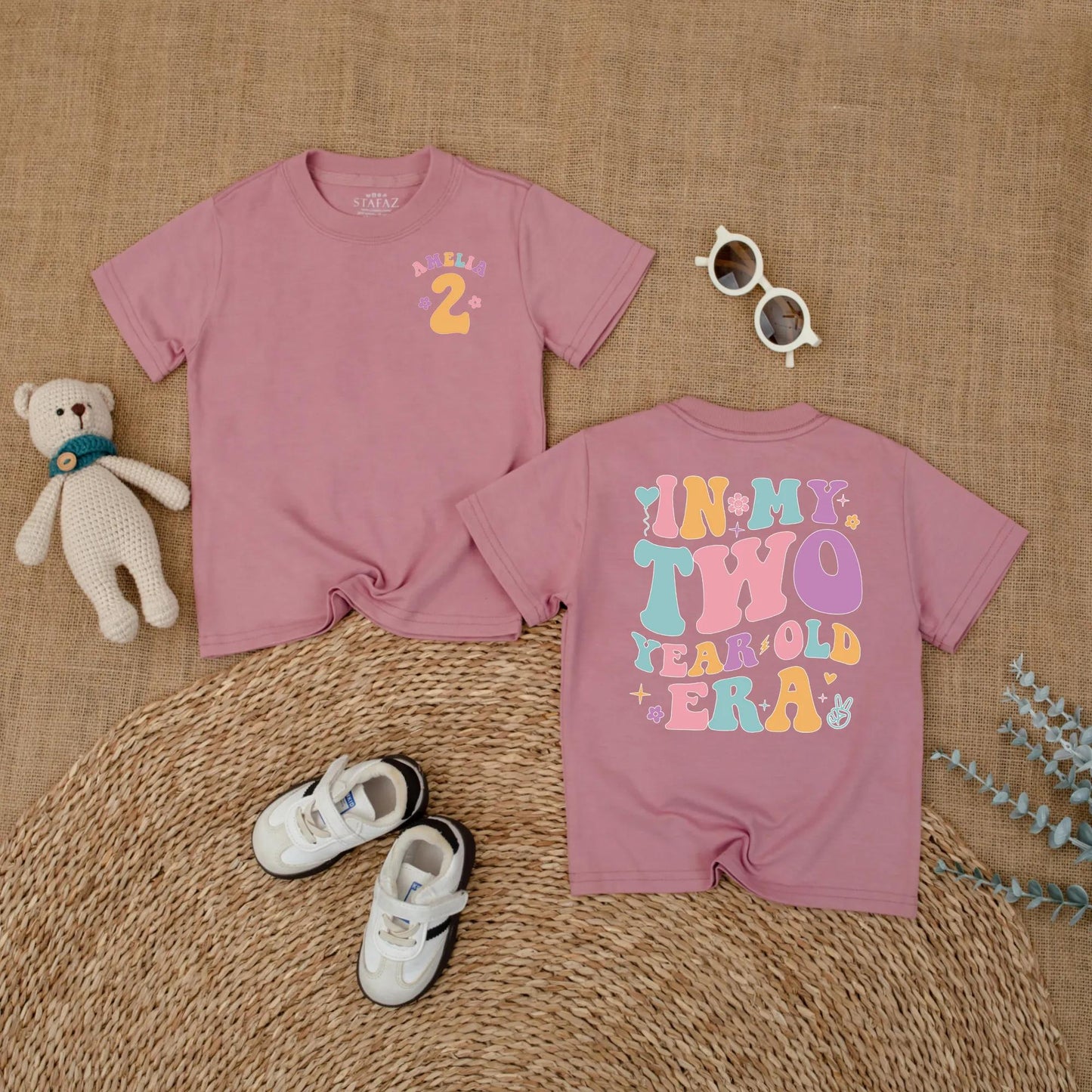 Personalized In My Two Year Old Era Baby Shirt Custom Toddler Girl Birthday Outfit Whimsical Retro Floral Star Party Gift